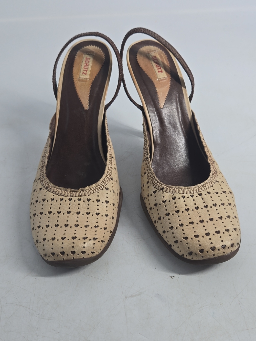 Schutz Classic Leather Heart Mules Slingback 10